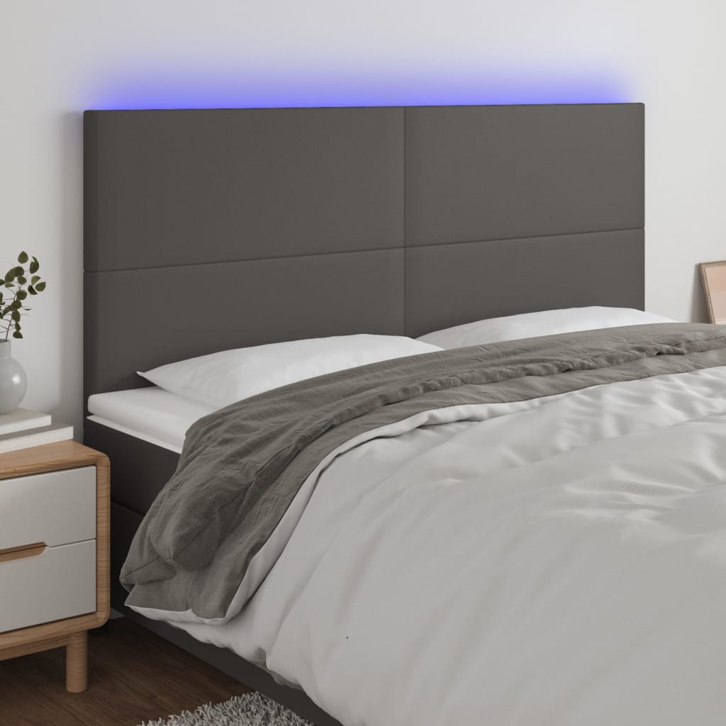 vidaXL Cabeceira cama c/ LED 180x5x118/88cm couro artificial cinzento