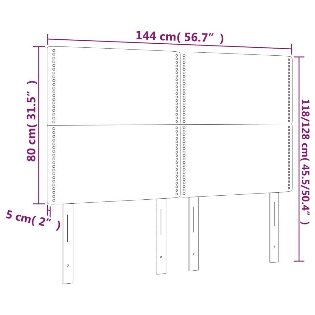 vidaXL Cabeceira cama c/ LED veludo 144x5x118/128 cm preto