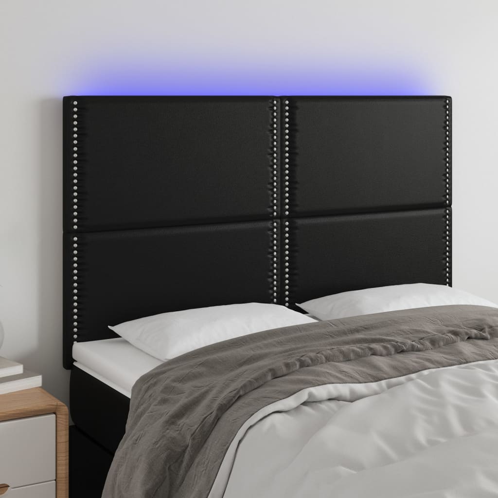 vidaXL Cabeceira cama c/ LED couro artificial 144x5x118/128 cm preto