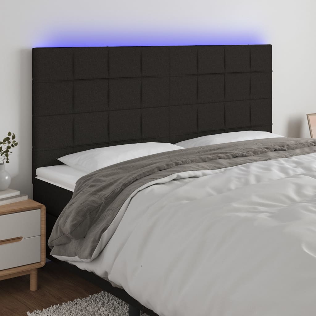 vidaXL Cabeceira de cama c/ luzes LED tecido 160x5x118/128 cm preto