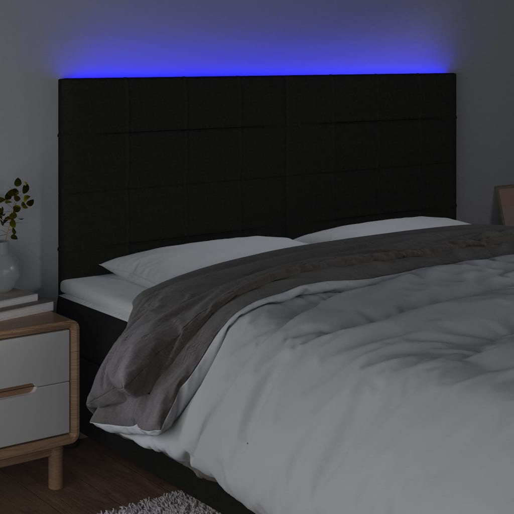 vidaXL Cabeceira de cama c/ luzes LED tecido 160x5x118/128 cm preto