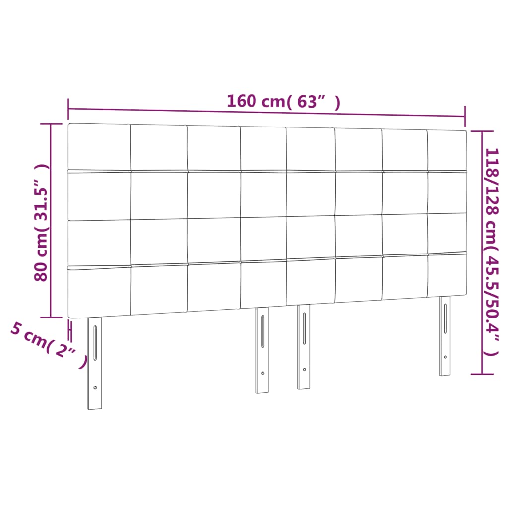 vidaXL Cabeceira de cama c/ luzes LED tecido 160x5x118/128 cm preto