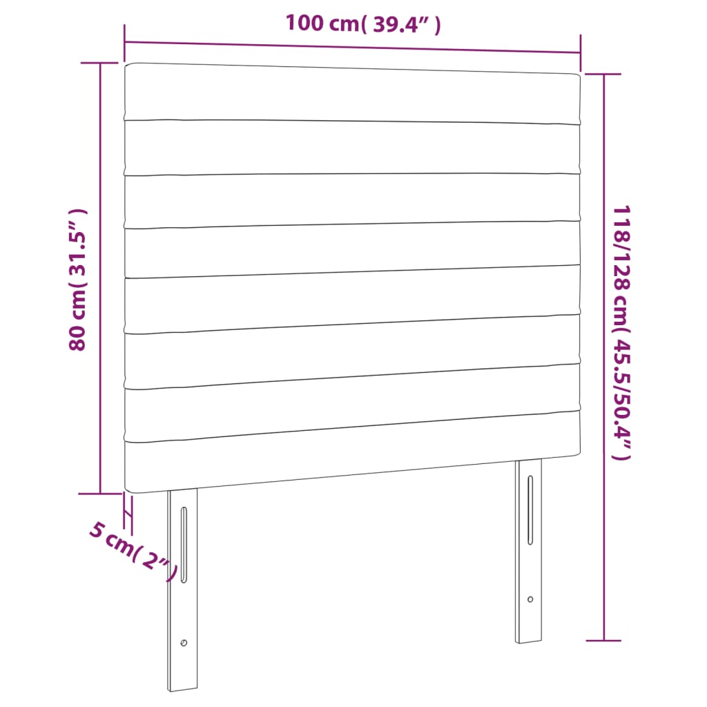 vidaXL Cabeceira cama c/ LED tecido 100x5x118/128 cm preto