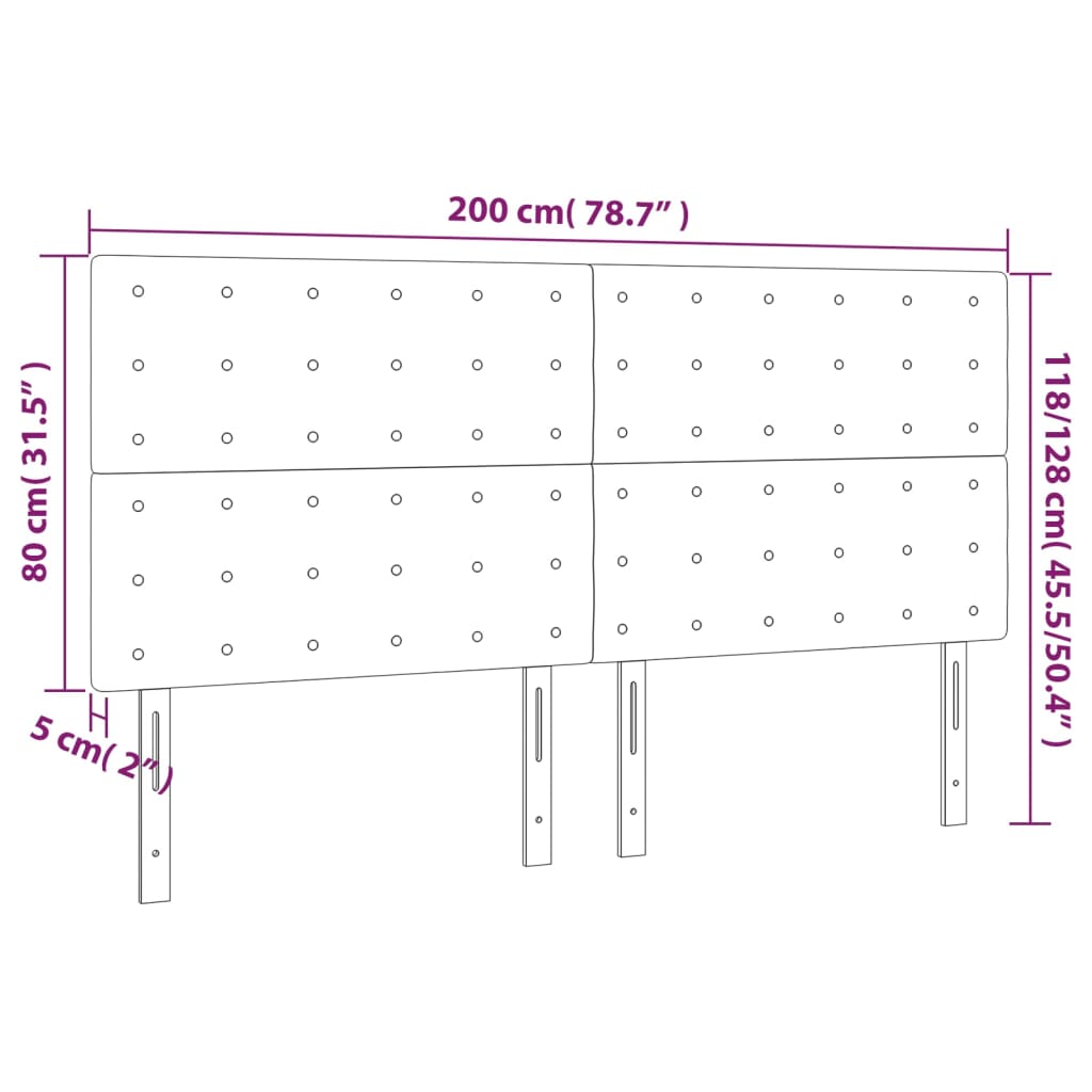 vidaXL Cabeceira cama c/ LED couro artif. 200x5x118/128 cm cappuccino