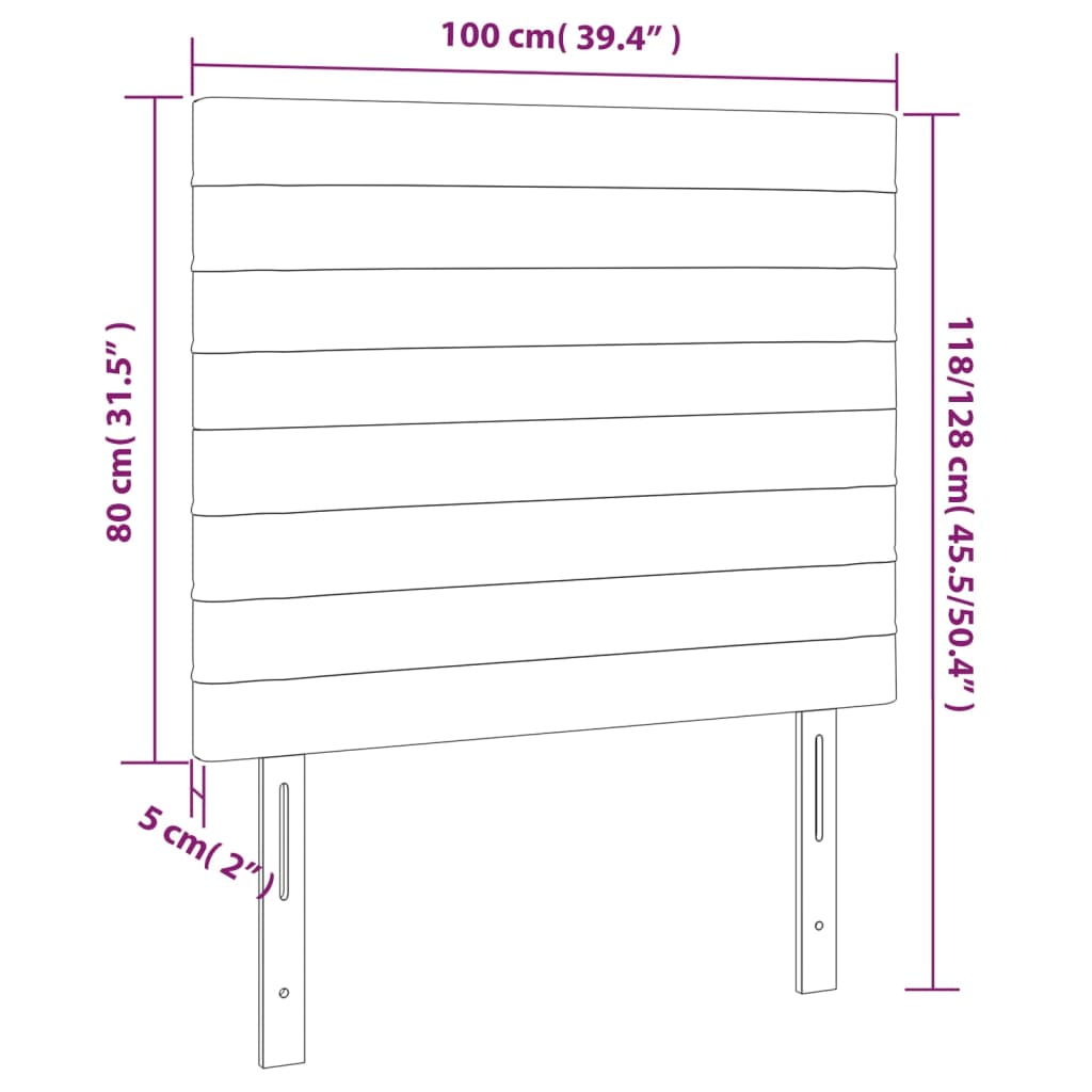 vidaXL Cabeceira cama c/ luzes LED veludo 100x5x118/128cm cinza-claro