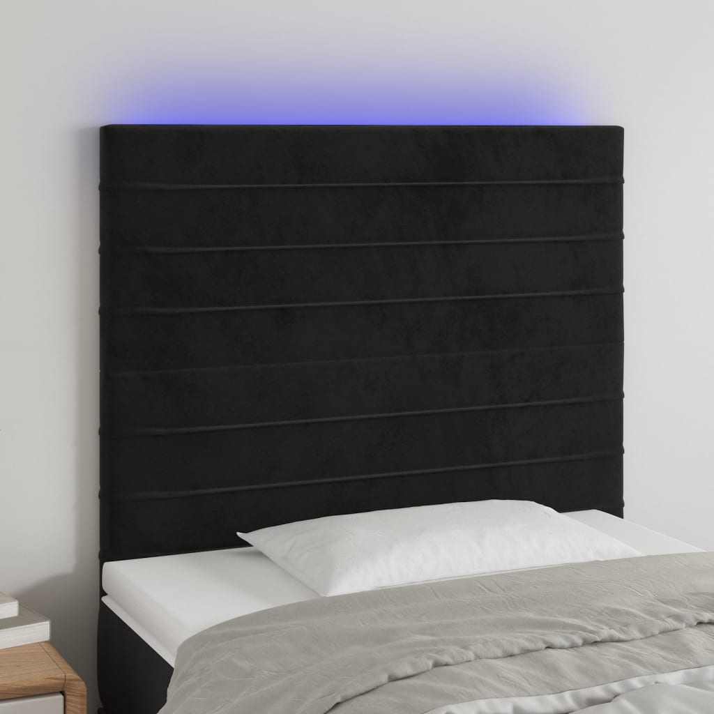 vidaXL Cabeceira cama c/ LED veludo 80x5x118/128 cm preto