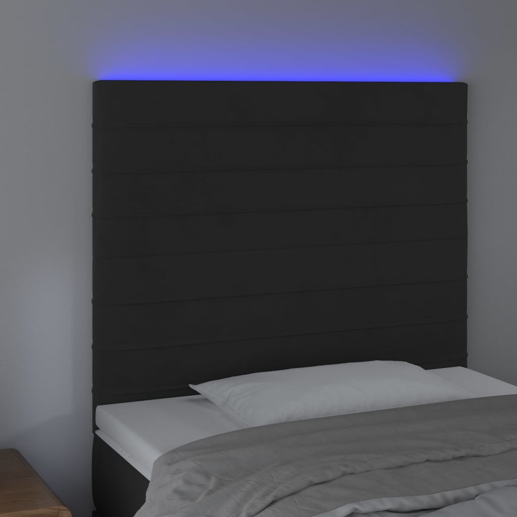 vidaXL Cabeceira cama c/ LED veludo 80x5x118/128 cm preto