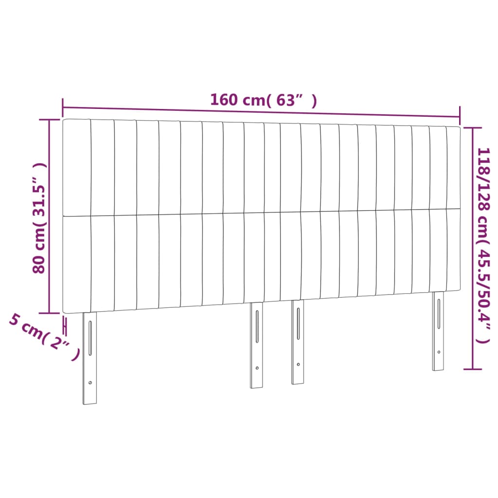 vidaXL Cabeceira de cama c/ LED tecido 160x5x118/128 cm castanho