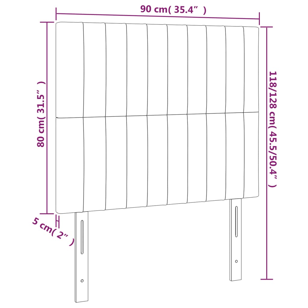 vidaXL Cabeceira cama c/ luzes LED tecido 90x5x118/128cm cinza-claro