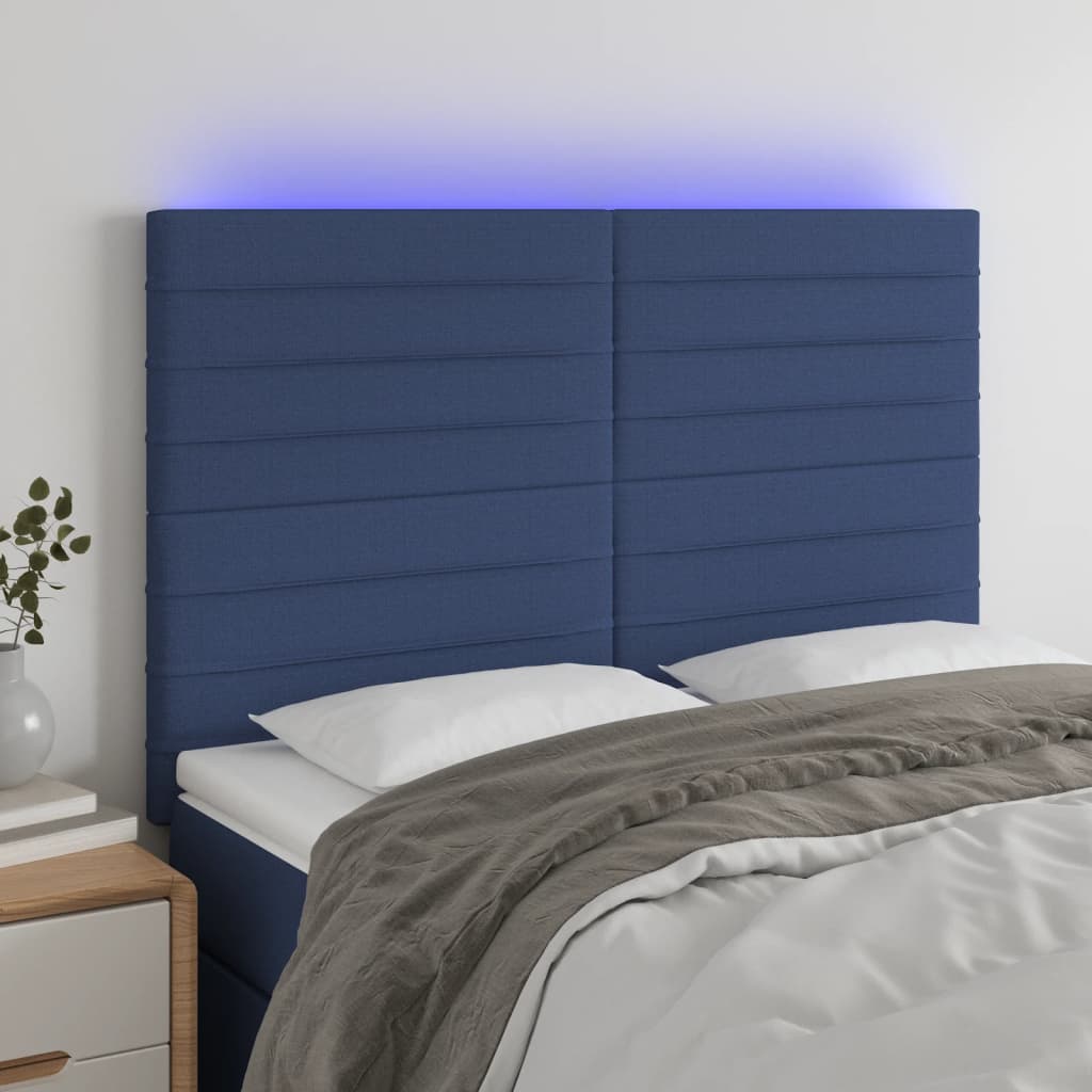 vidaXL Cabeceira cama c/ LED tecido 144x5x118/128 cm azul