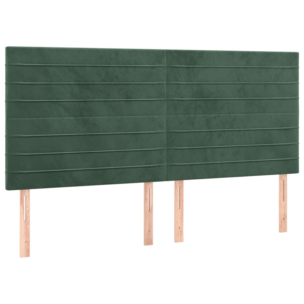 vidaXL Cabeceira de cama c/ LED veludo 200x5x118/128 cm verde-escuro