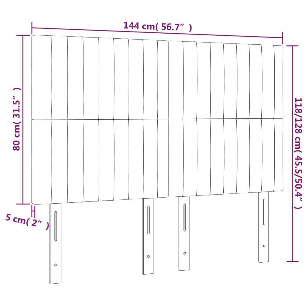 vidaXL Cabeceira de cama c/ luzes LED veludo 144x5x118/128 cm rosa