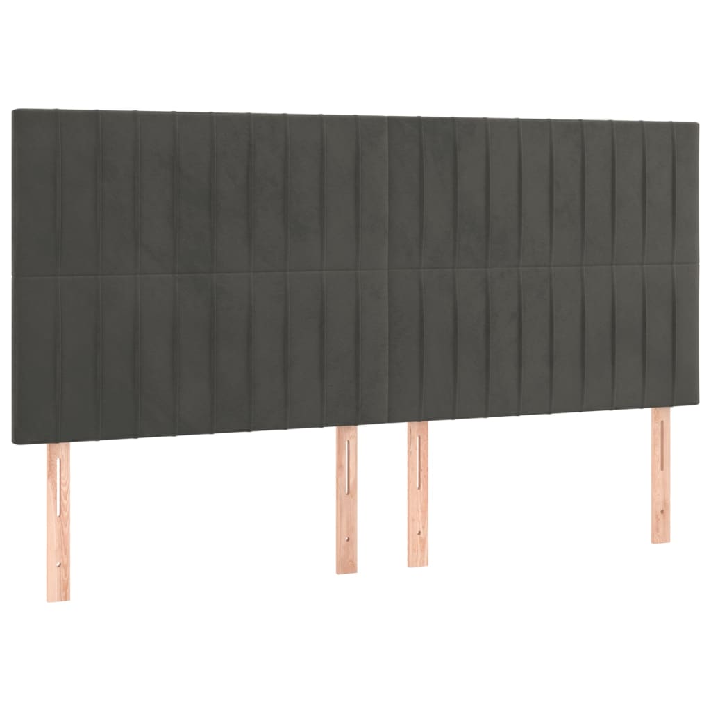 vidaXL Cabeceira de cama c/ LED veludo 160x5x118/128 cm cinza-escuro