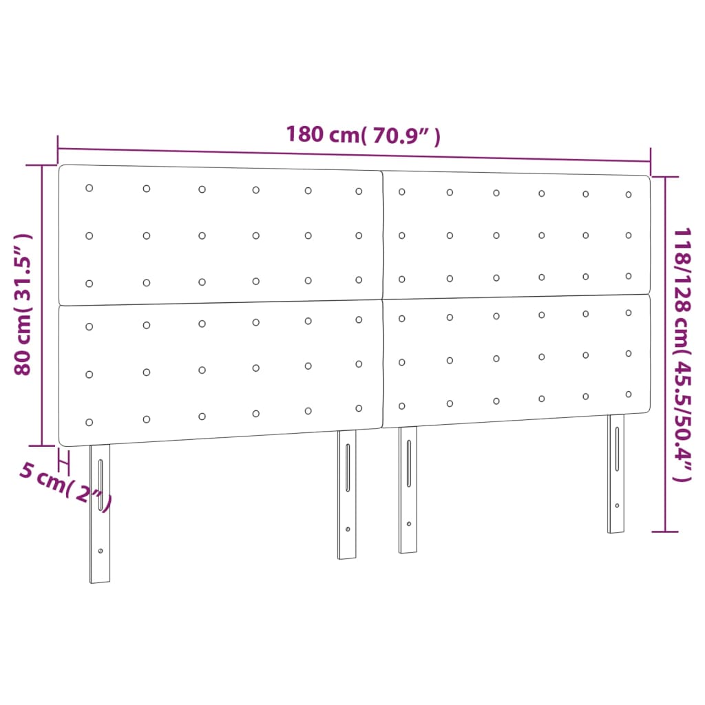 vidaXL Cabeceira cama c/ luzes LED tecido 180x5x118/128cm cinza-claro