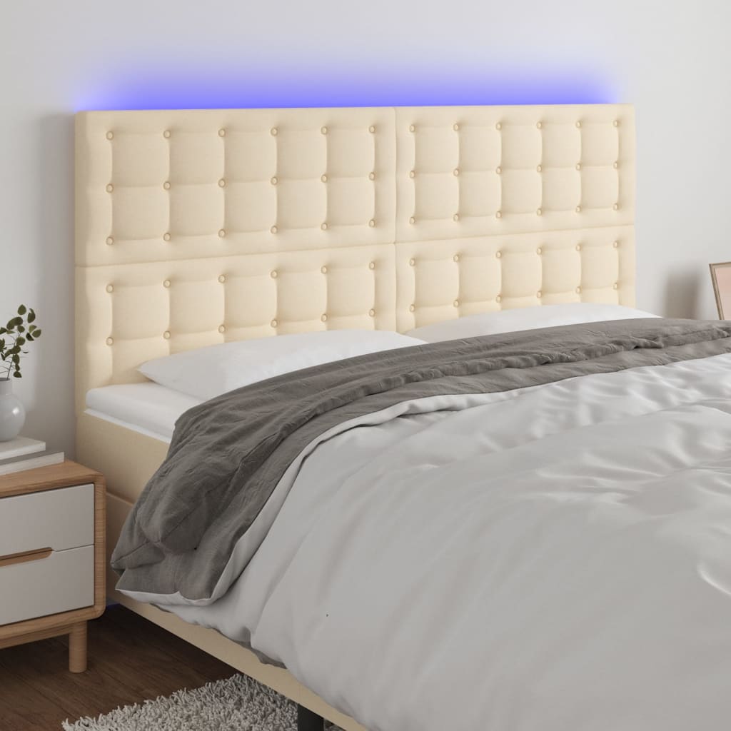 vidaXL Cabeceira cama c/ LED tecido 200x5x118/128 cm crème