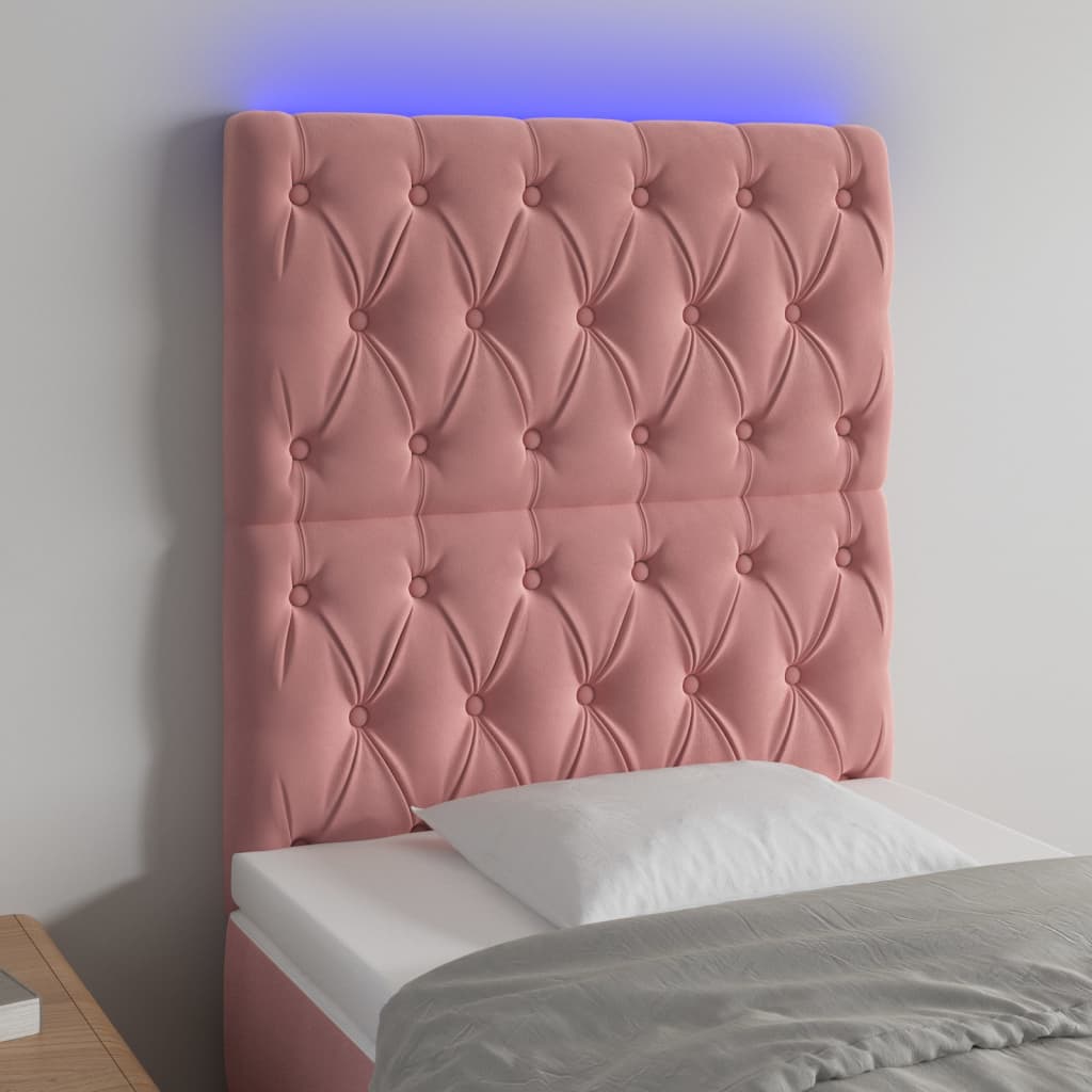 vidaXL Cabeceira de cama c/ luzes LED veludo 80x7x118/128 cm rosa