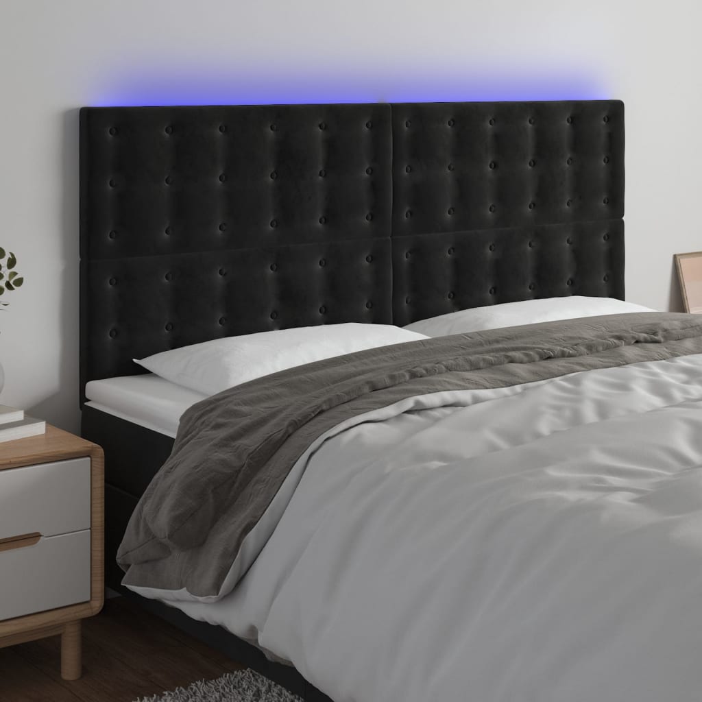 vidaXL Cabeceira de cama c/ luzes LED veludo 160x5x118/128 cm preto