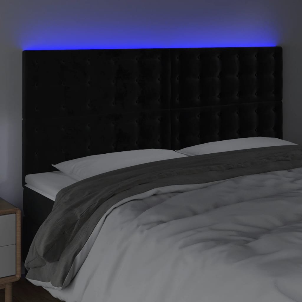 vidaXL Cabeceira de cama c/ luzes LED veludo 160x5x118/128 cm preto