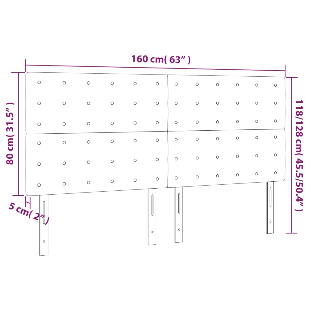 vidaXL Cabeceira de cama c/ luzes LED veludo 160x5x118/128 cm preto