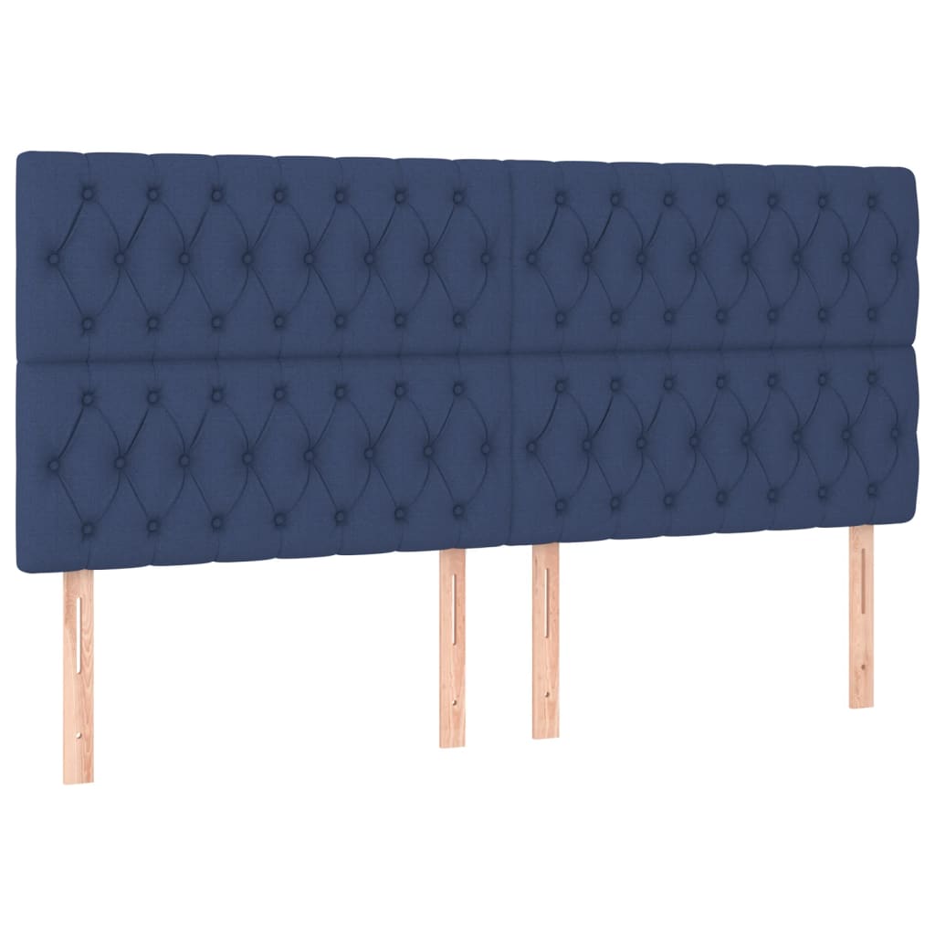 vidaXL Cabeceira de cama c/ luzes LED tecido 200x7x118/128 cm azul