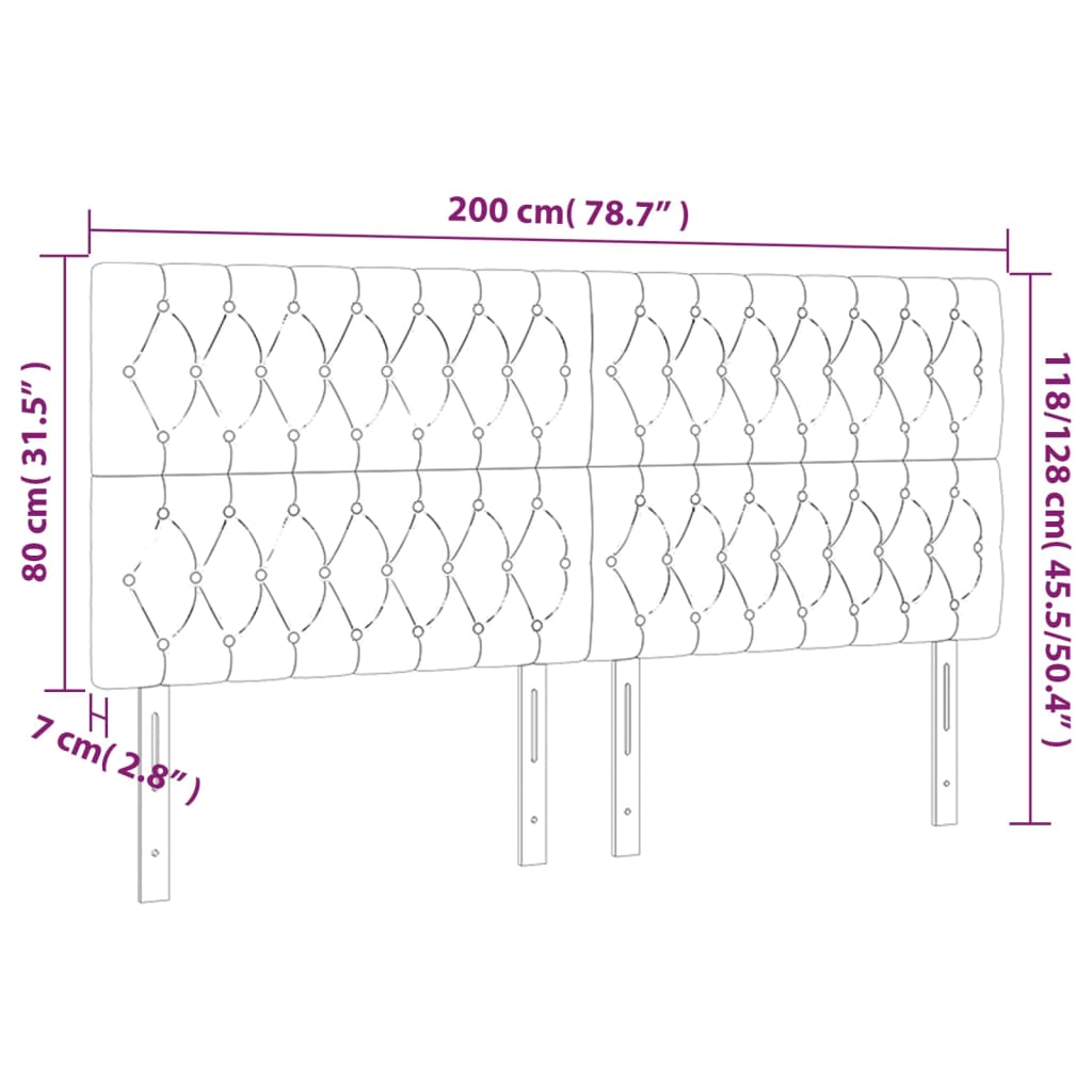 vidaXL Cabeceira de cama c/ luzes LED tecido 200x7x118/128 cm azul