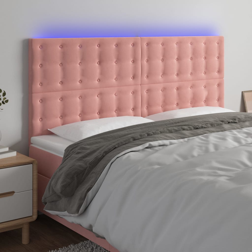 vidaXL Cabeceira de cama c/ luzes LED veludo 180x5x118/128 cm rosa