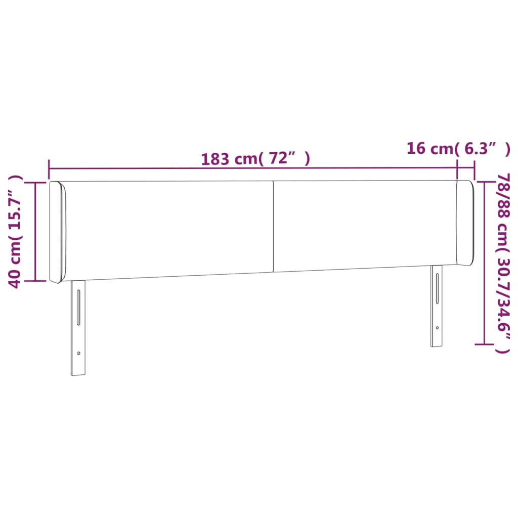 vidaXL Cabeceira cama c/ luzes LED veludo 183x16x78/88cm cinza-escuro