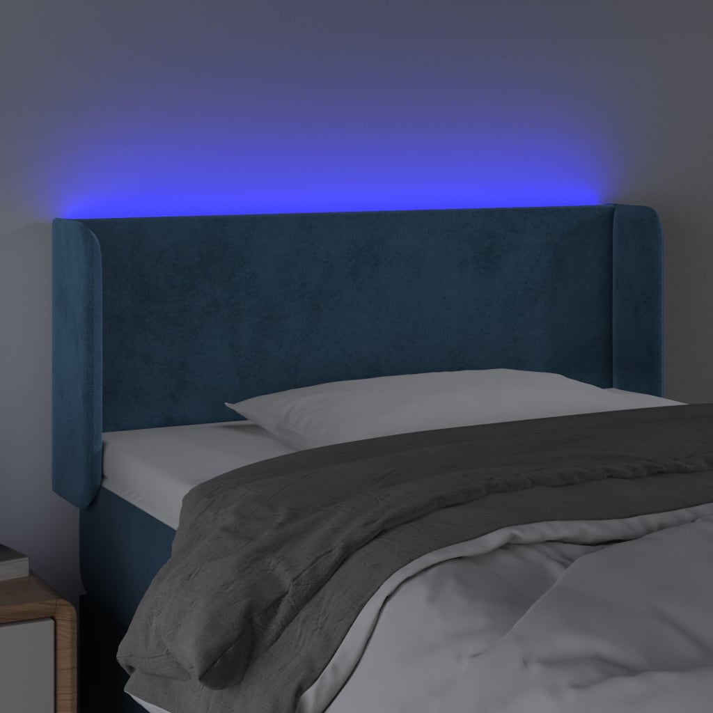 vidaXL Cabeceira de cama c/ luzes LED veludo 93x16x78/88cm azul-escuro