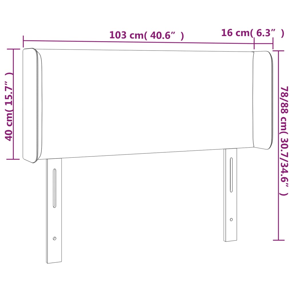 vidaXL Cabeceira de cama c/ LED couro artificial 103x16x78/88cm branco