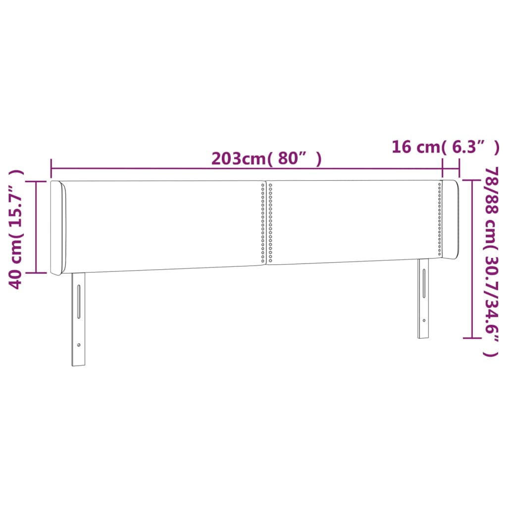 vidaXL Cabeceira cama c/ luzes LED tecido 203x16x78/88cm cinza-escuro