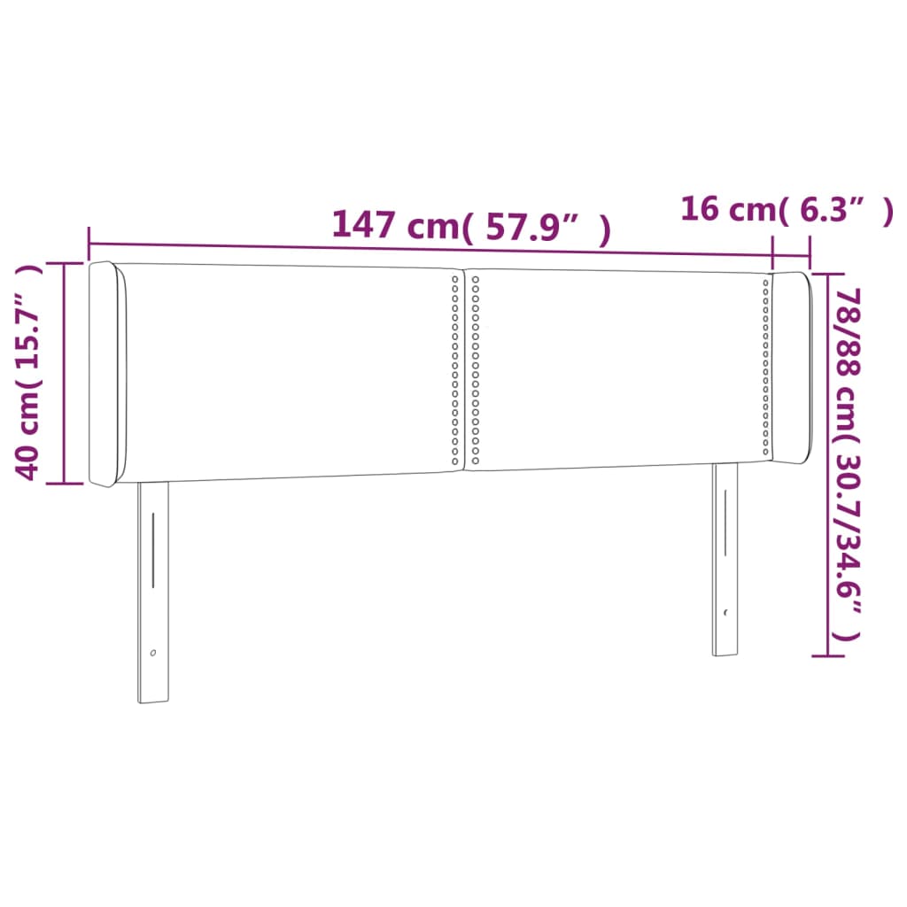 vidaXL Cabeceira cama c/ luzes LED veludo 147x16x78/88 cm cinza-claro