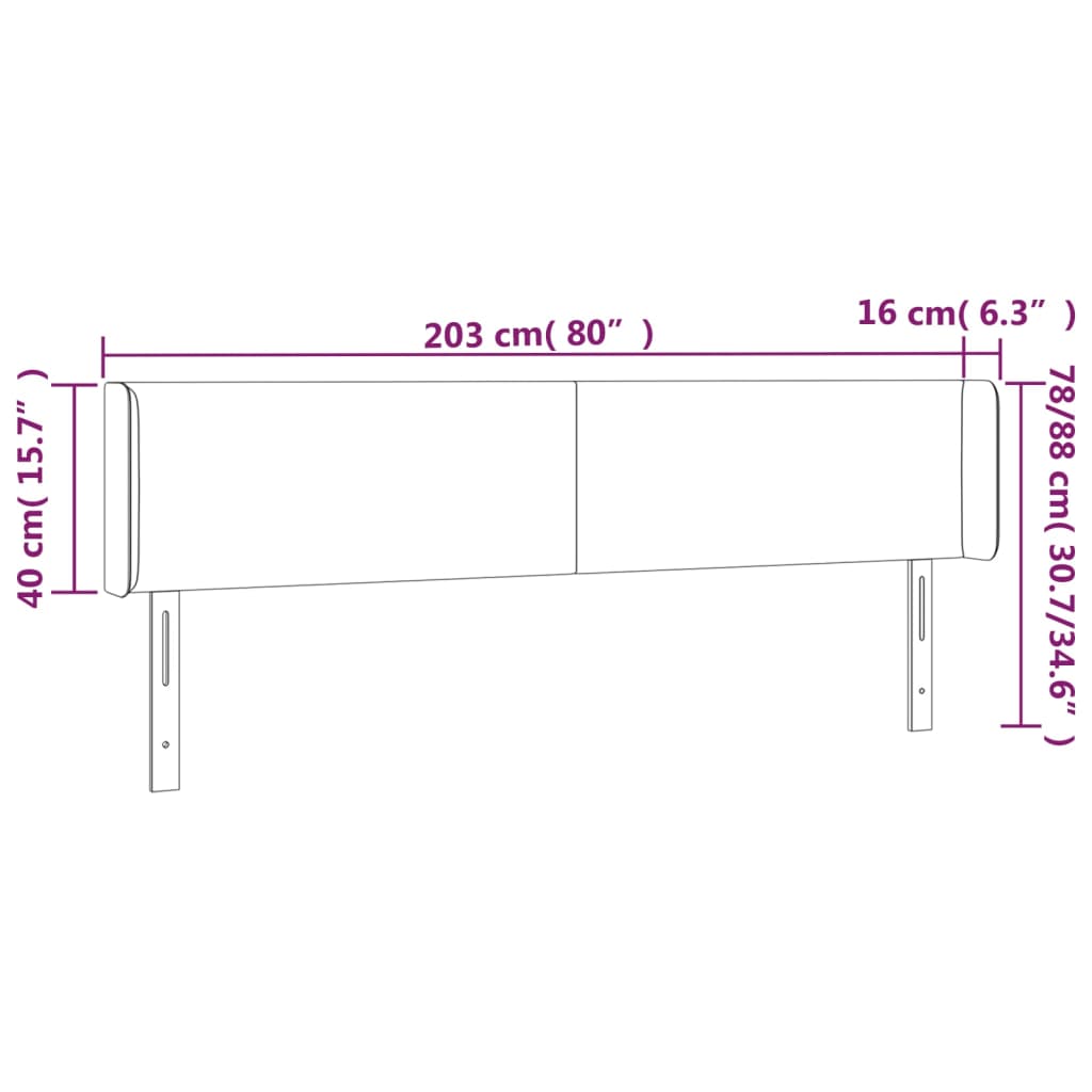 vidaXL Cabeceira cama LED couro artificial 203x16x78/88 cm cappuccino