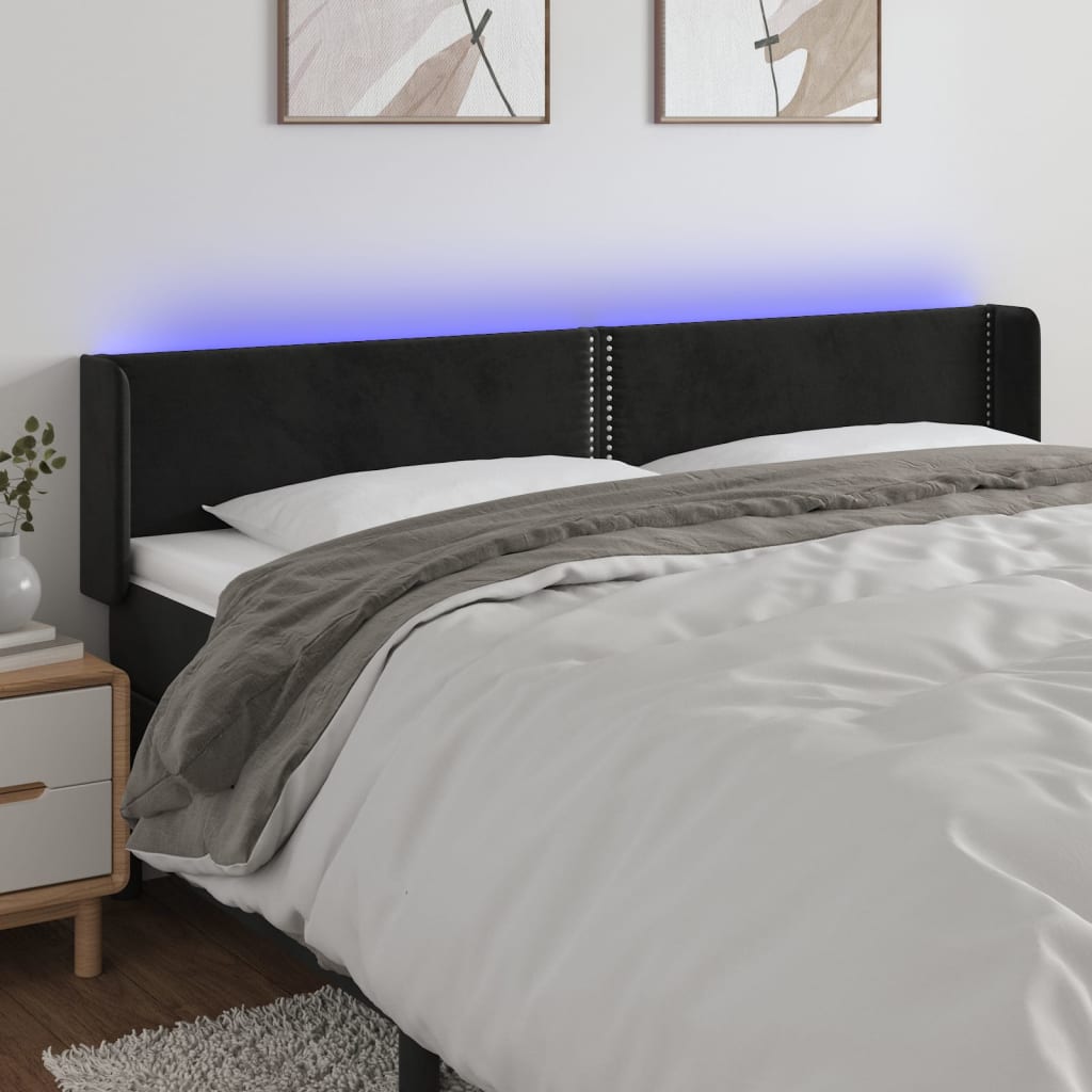 vidaXL Cabeceira de cama c/ luzes LED veludo 163x16x78/88 cm preto