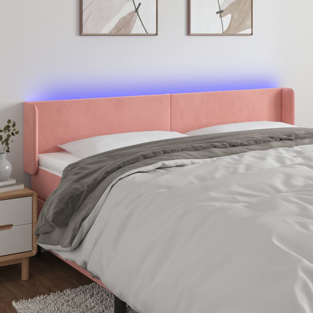 vidaXL Cabeceira de cama c/ luzes LED veludo 163x16x78/88 cm rosa