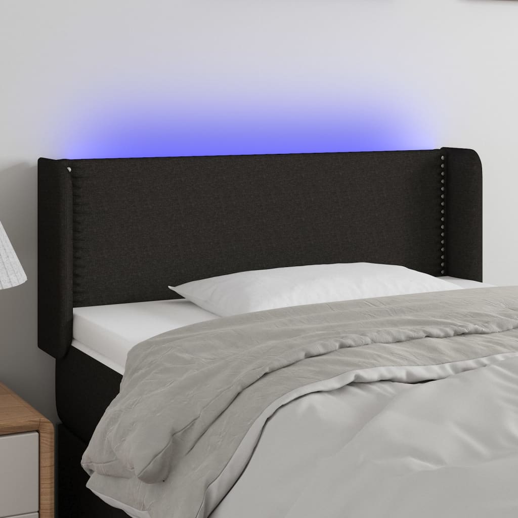 vidaXL Cabeceira de cama c/ luzes LED tecido 103x16x78/88 cm preto