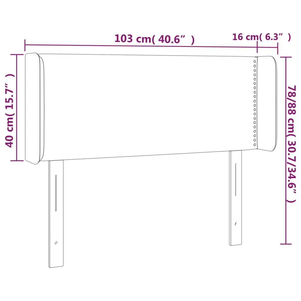 vidaXL Cabeceira cama c/ luzes LED veludo 103x16x78/88 cm cinza-claro