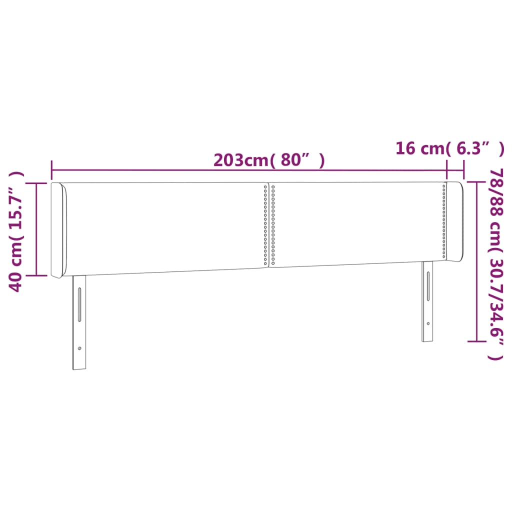 vidaXL Cabeceira cama LED couro artificial 203x16x78/88 cm cappuccino