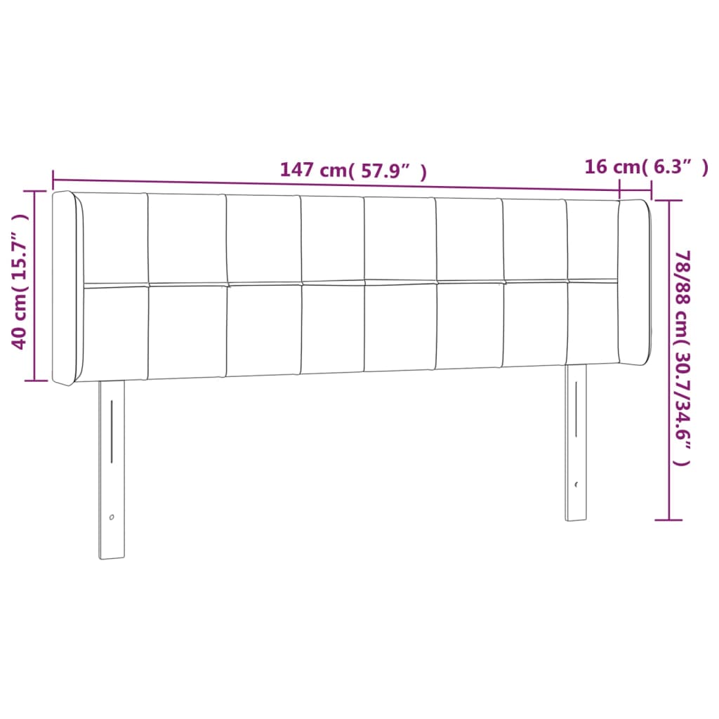 vidaXL Cabeceira de cama c/ luzes LED tecido 147x16x78/88 cm castanho