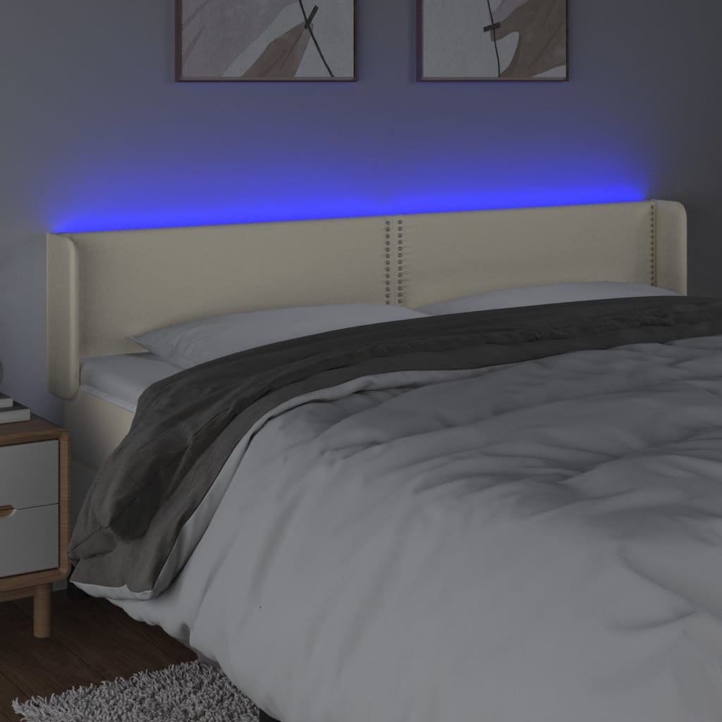 vidaXL Cabeceira de cama c/ LED 183x16x78/88 cm couro artificial crème