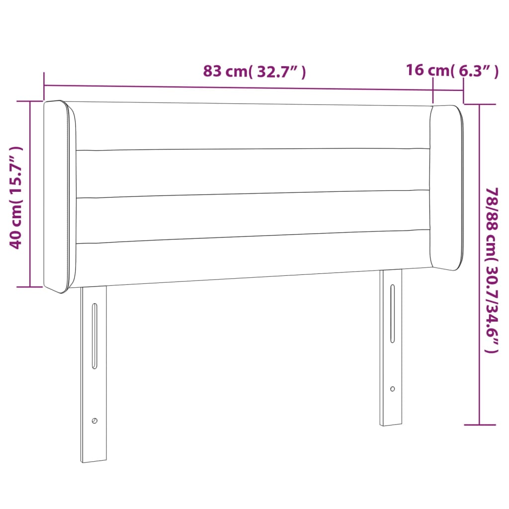 vidaXL Cabeceira cama c/ luzes LED tecido 83x16x78/88cm cinza-escuro