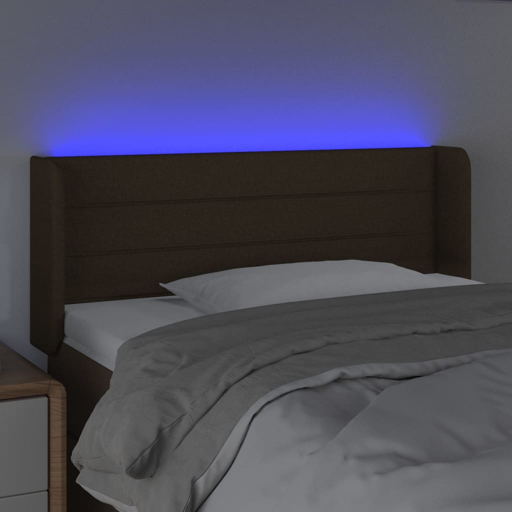 vidaXL Cabeceira de cama c/ luzes LED tecido 83x16x78/88 cm castanho