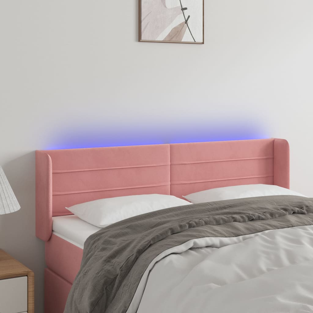 vidaXL Cabeceira de cama c/ luzes LED veludo 147x16x78/88 cm rosa