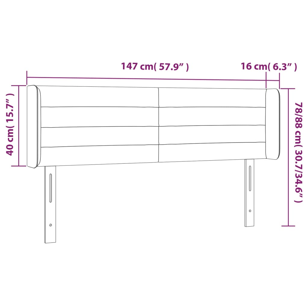 vidaXL Cabeceira de cama c/ luzes LED veludo 147x16x78/88 cm rosa