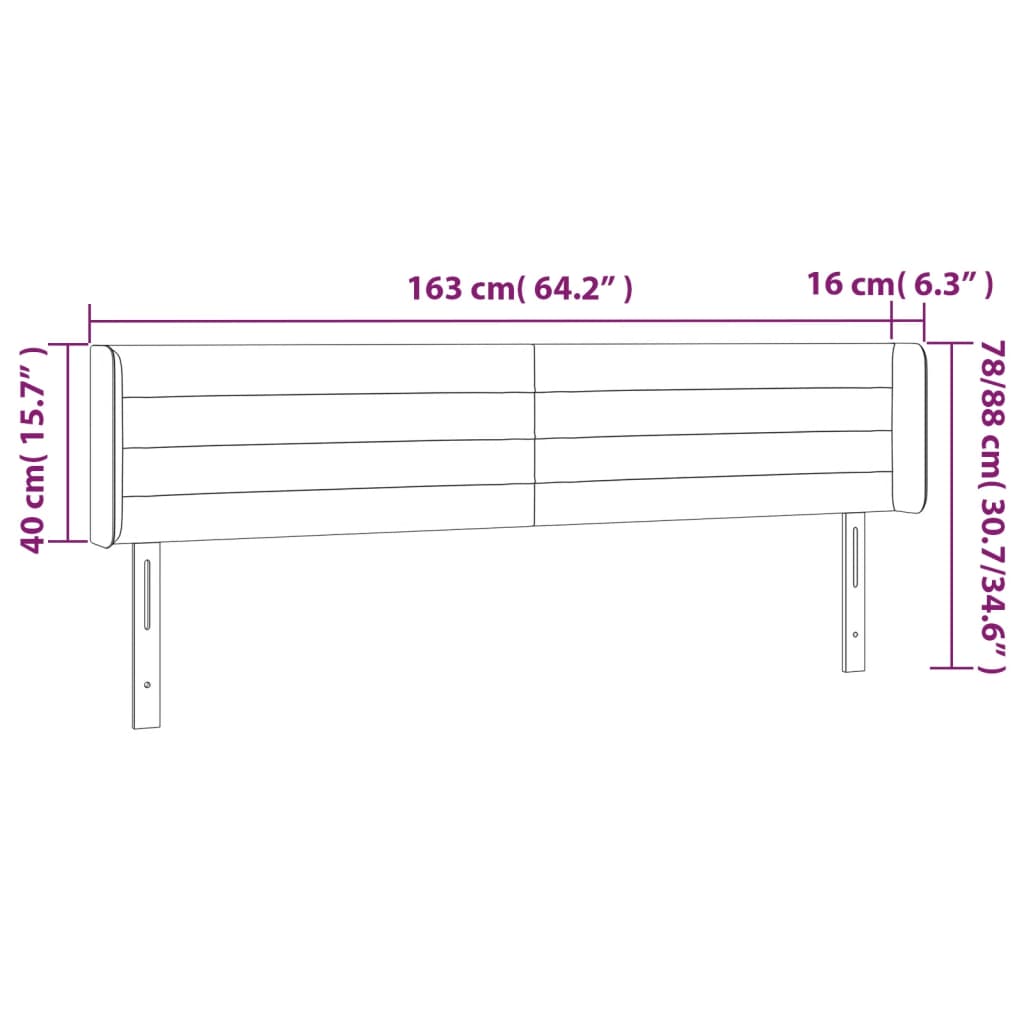 vidaXL Cabeceira cama c/ luzes LED veludo 163x16x78/88 cm azul-escuro