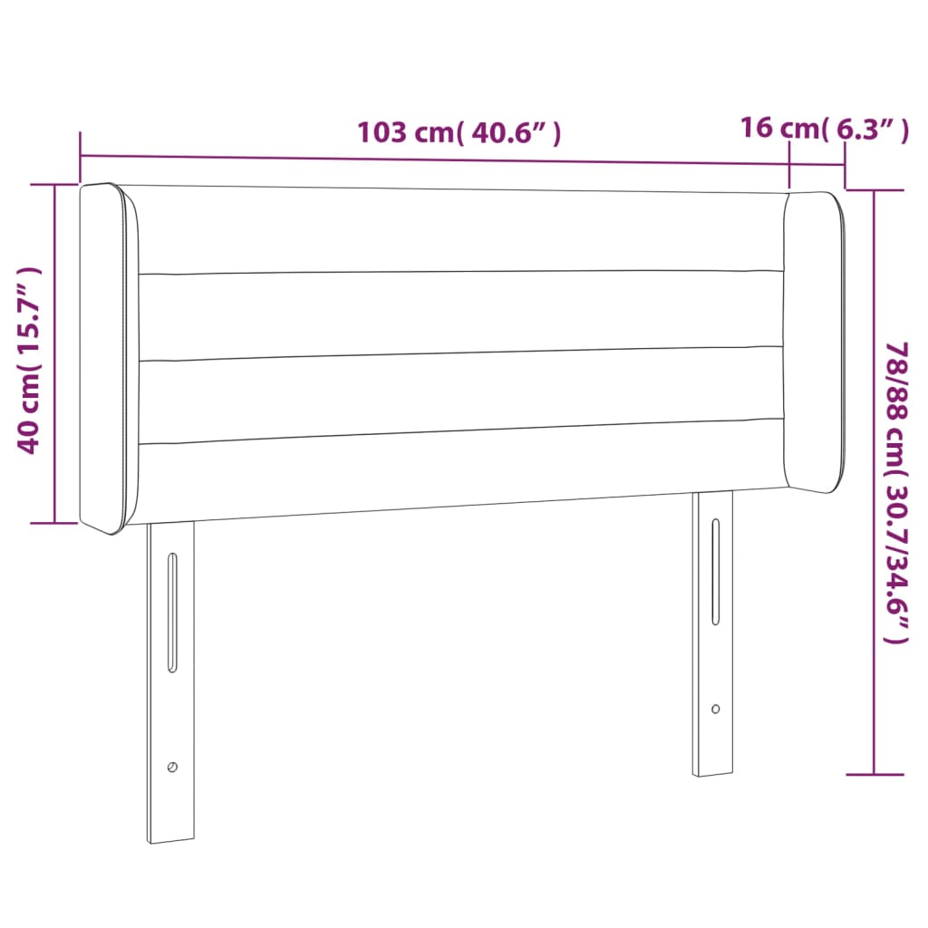 vidaXL Cabeceira cama c/ luzes LED veludo 103x16x78/88 cm azul-escuro