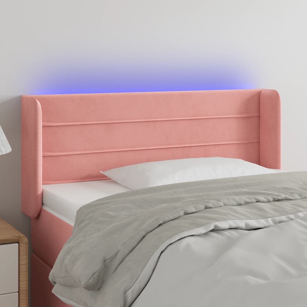 vidaXL Cabeceira de cama c/ luzes LED veludo 93x16x78/88 cm rosa