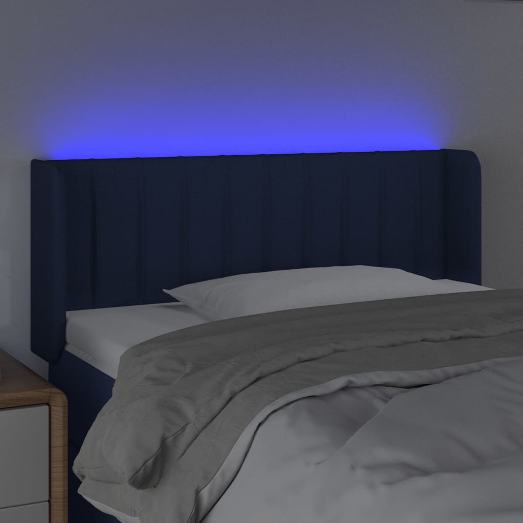 vidaXL Cabeceira de cama c/ luzes LED tecido 93x16x78/88 cm azul