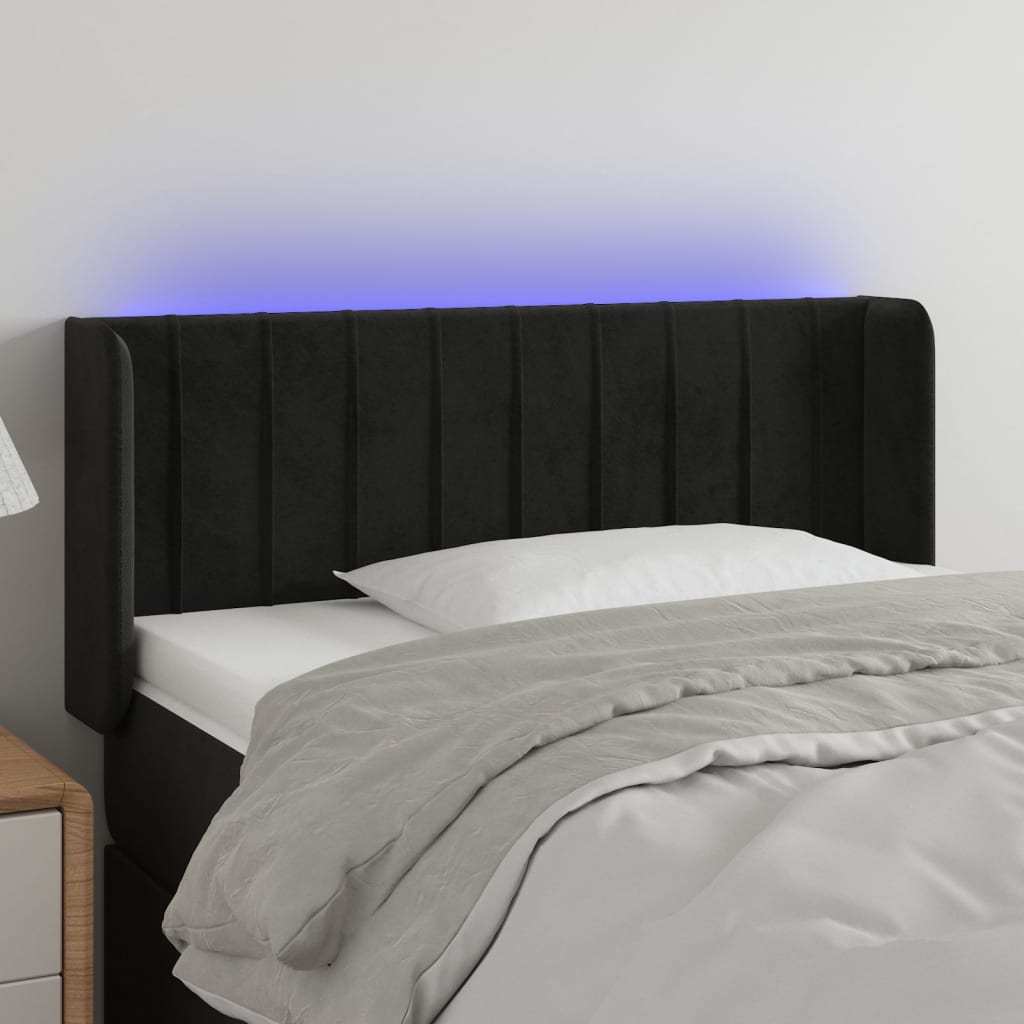 vidaXL Cabeceira de cama c/ luzes LED veludo 93x16x78/88 cm preto