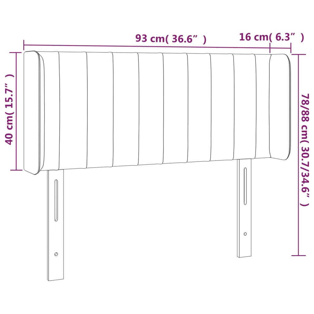 vidaXL Cabeceira de cama c/ luzes LED veludo 93x16x78/88 cm preto