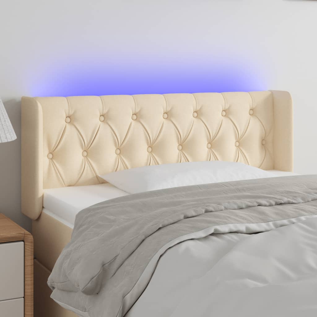 vidaXL Cabeceira de cama c/ luzes LED tecido 93x16x78/88 cm cor creme